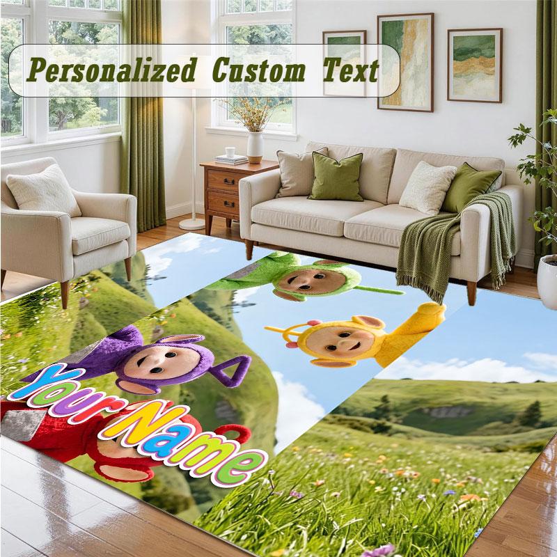Crystal Velvet Square Rug Custom NameTeletubbies Pattern Non Slip Home Floor Decor Rug