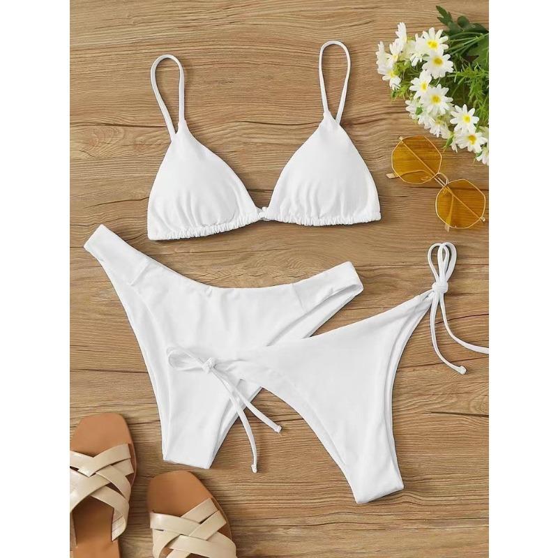 Women Sexy Three Piece Bikini Set Solid Color Swimwear