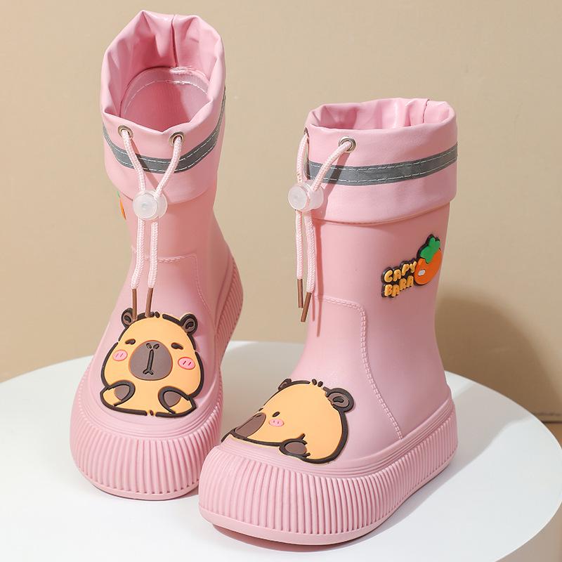 Women's Fashion Rain Boots: Non-Slip, Waterproof, Fleece-Lined, Mid-Calf Boots for Ladies & Kids - Perfect for Outdoor Wear.