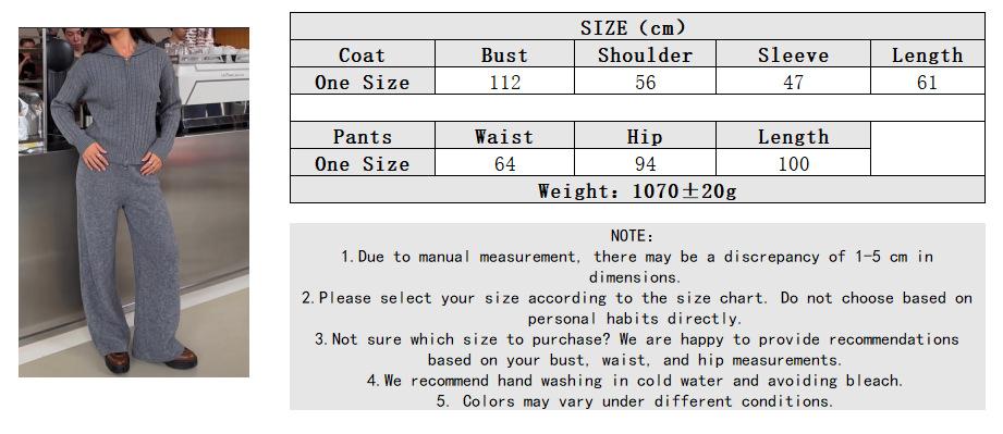 2026 Fall Winter New Knit Sweater Set for Women Hooded Zip Cardigan Wide Leg Pants 2 Piece Ribbed Knit Outfit