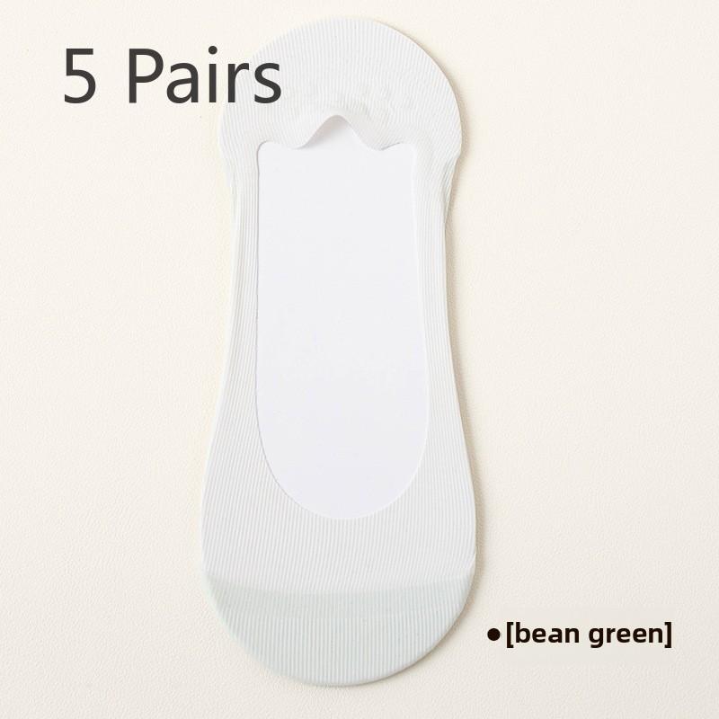 5 Pairs of Women's Summer Thin Ice Silk Cool Breathable Non Slip Boat Socks