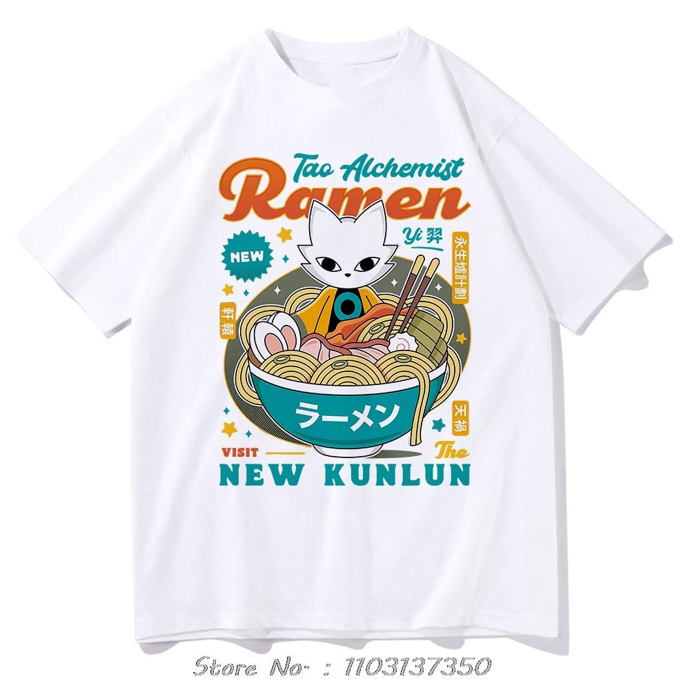 Nine Sols Yi Ramen T-shirt Fashion Men Aesthetic Funny Cute Cat Noodle T Shirt Unisex High Quality Noodles Cotton Tshirt Tops