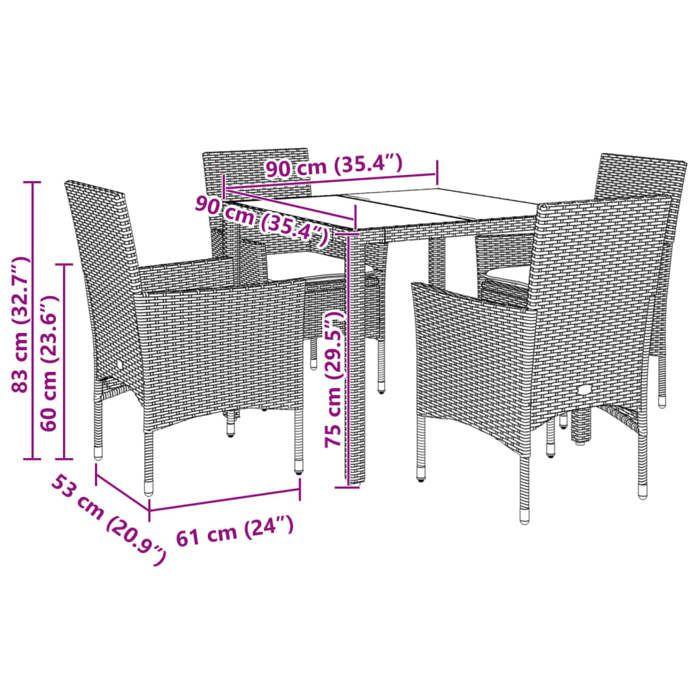 VidaXL Ensemble à manger de jardin et coussins 5pcs marron rotin verre 3278550