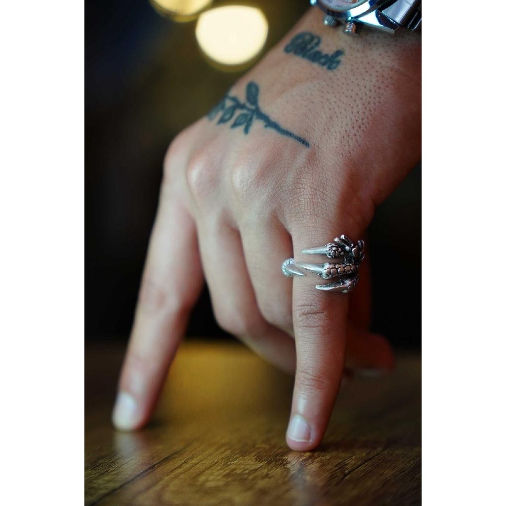 Antique Silver Plated Adjustable Ring With Dragon Claw Design