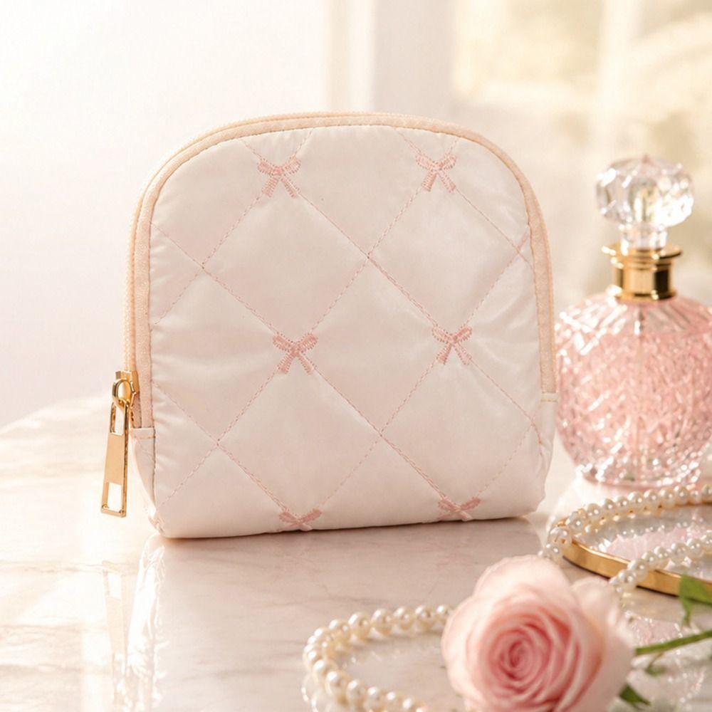 PU Leather Travel Jewelry Case Waterproof Zipper With Compartments Jewelry Storage Pouch Bowknot Design Portable Size