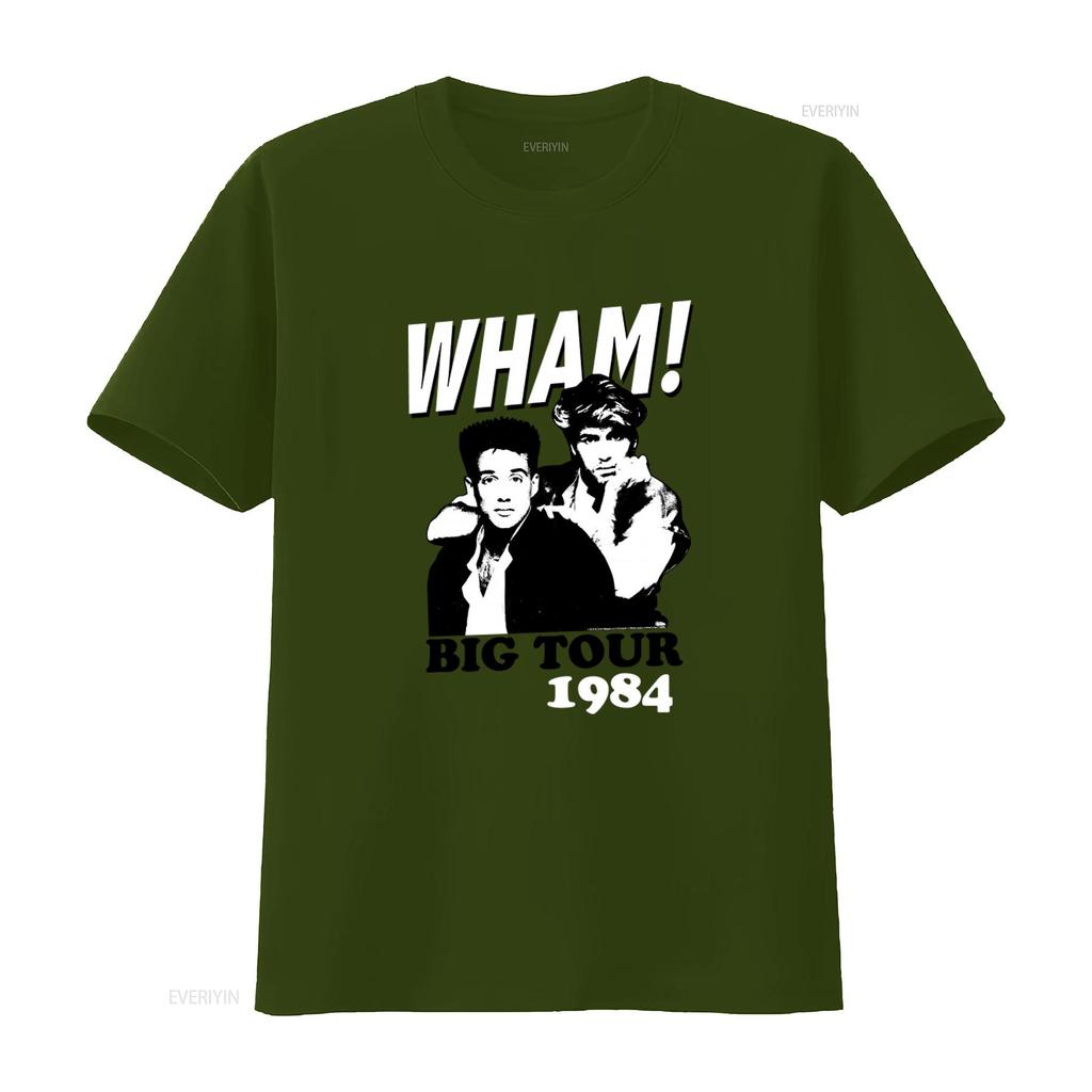 Wham 1984 Big Tour Print Dark Grey T Shirt for Men Fashion Retro Band Design vintage Washed Soft streetwear fashion Slightly