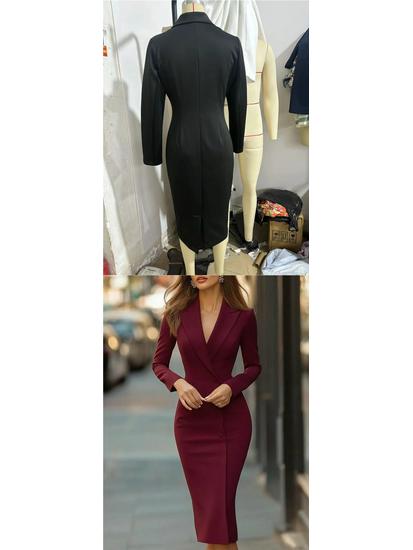 Robe Longue Costume Ajustée pour Femmes Européennes et Américaines 2026, Couleur Unie, Manches Longues et Revers Simple Boutonnage