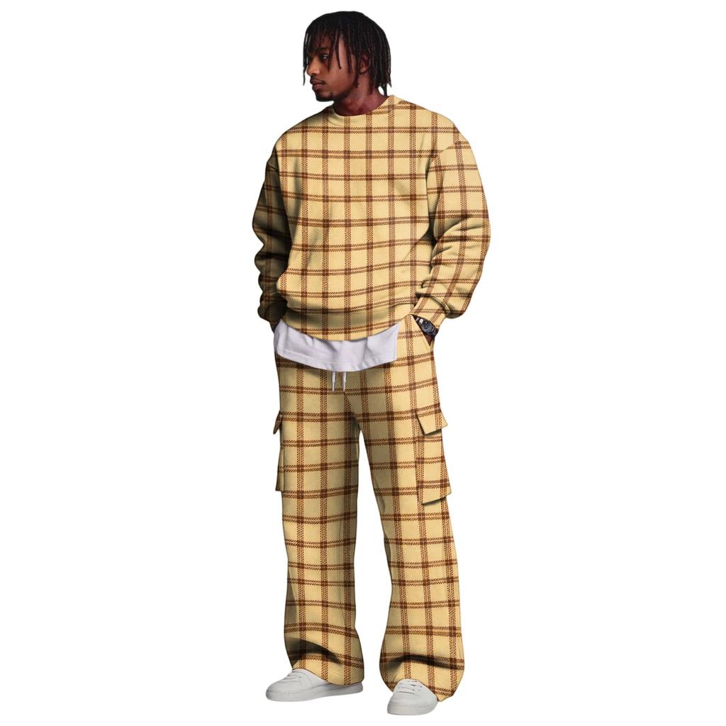 Men's Layer Sweatshirt and Cargo Pants Set with Elastic Waistband