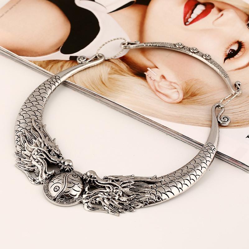 Ethnic Style Retro Necklace With Double Dragon Bead Design For Fashion Enthusiasts