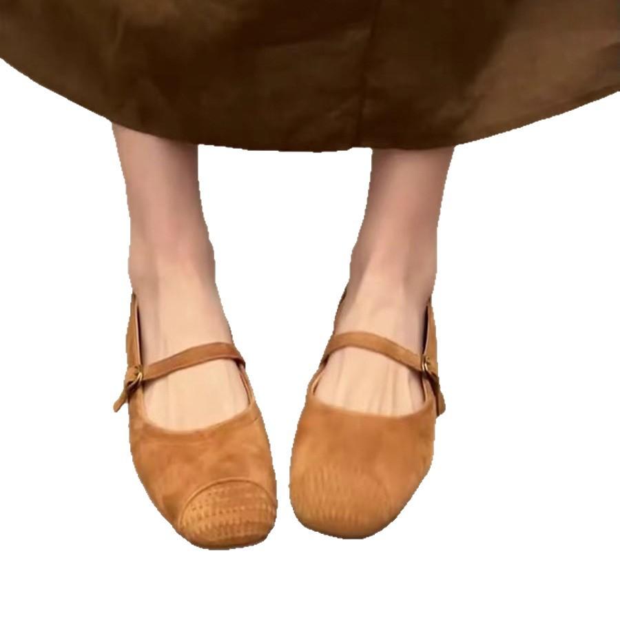 Super Soft Lambskin~ French Flat Single Shoes Women's Skirt Versatile Ballet Evening Shoes Retro Mary Jane Shoes