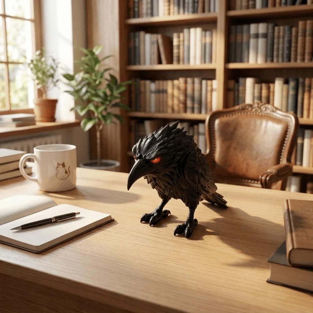 Gothic Style 3D Printed Raven Statue Realistic Dark Themed Halloween Decor Prop Plastic Desktop Ornaments Bookshelf Decor