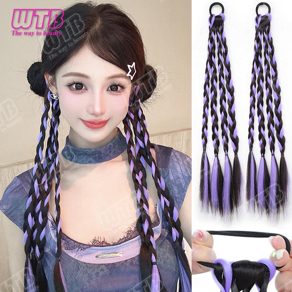 WTB Boxing Braid Synthetic Wig Elastic Band Style Highlighted Braided Ponytail Wig Suitable for Women to Wear Daily and Holidays