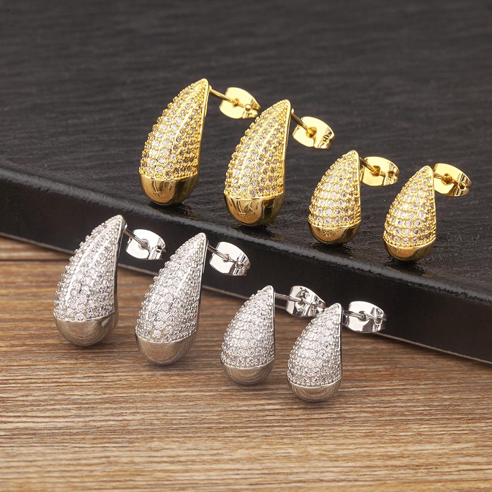 Nidin Klassisch Neues Design Wassertropfenform Funkelnder Zirkon Charms Ohrringe S/L Größen Auswahl Für Damen Feiner Ohrschmuck Zubehör