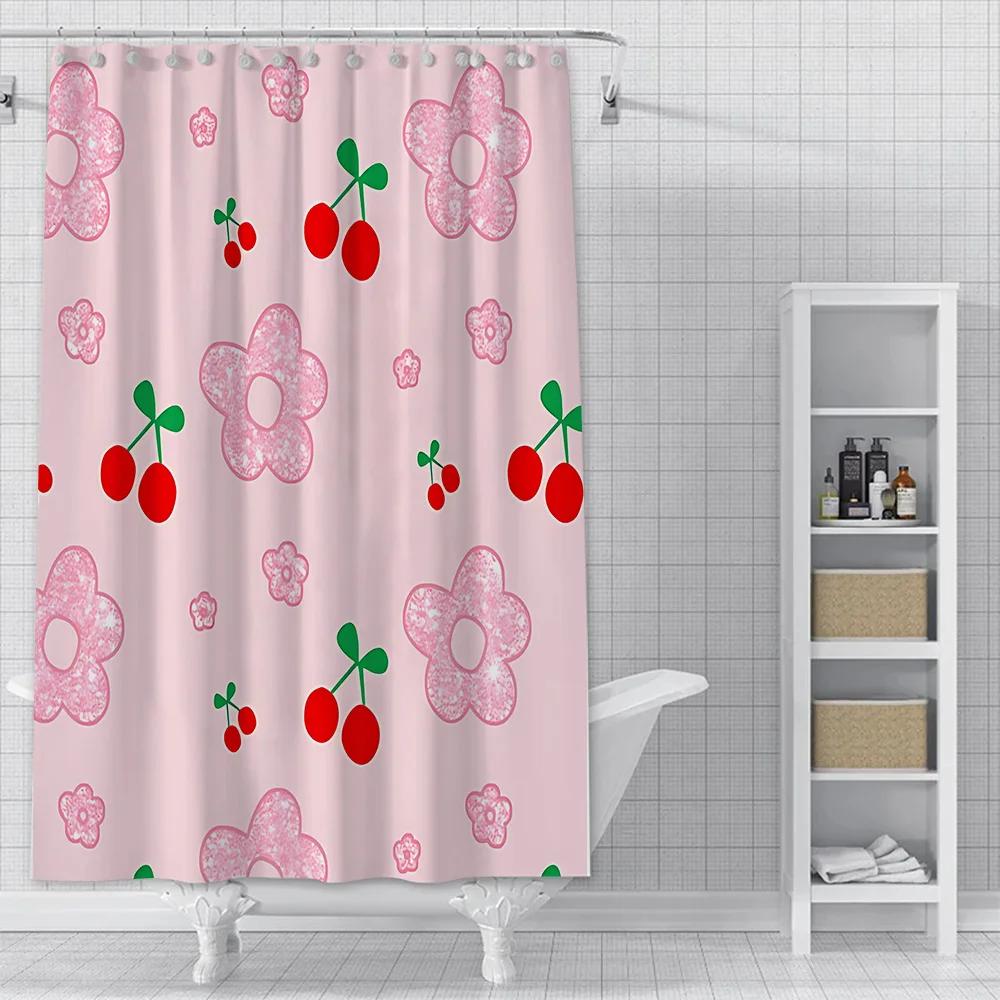 Charming Cherry Shower Curtain - Vibrant Lip & Plaid Designs for Playful Bathroom Décor, Waterproof, Easy Care & Unique Charm
