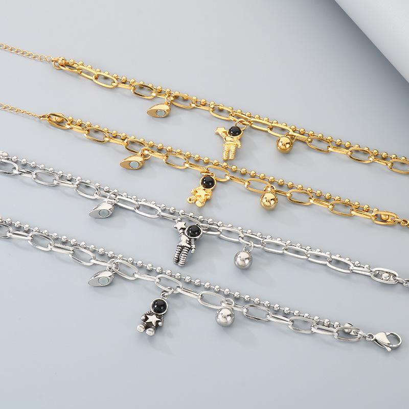2026 Simple Fashion Astronaut Star-holding Double-layer Chain Love Attracts Couple Bracelet