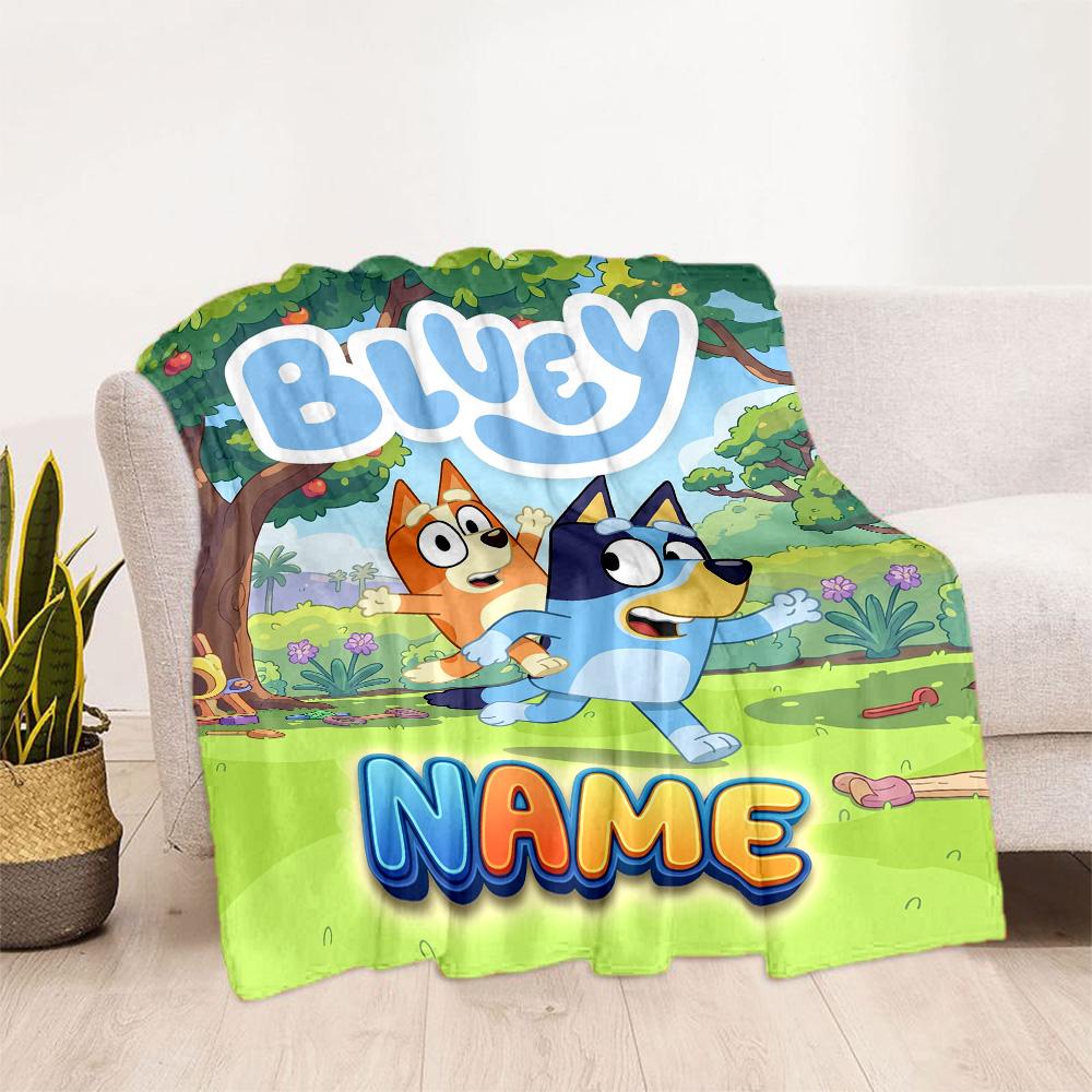 Bluey Cat Adventure Customize Your Name Blanket Throw Personalized Blanket Warmthful Decor for Bed Bedding Home Decor Picnics Four Seasons Multipurpos