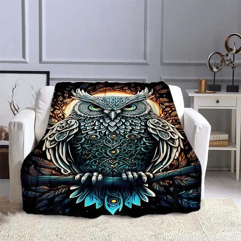 Owl Pattern Throw Blanket Warm Soft Fluffy for Kids  Adults Ideal for Sofa Bed Outdoor Travel Camping Cartoon Design  Sizes Avai