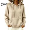 Solid Color Hooded Top Women Knit Hoodie for Fall Winter, Long Sleeve Pullover Sweater Relaxed Fit Hoodies with Front Pocket, Casual Outerwear