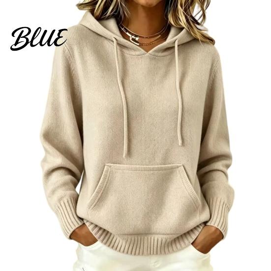 Solid Color Hooded Top Women Knit Hoodie for Fall Winter, Long Sleeve Pullover Sweater Relaxed Fit Hoodies with Front Pocket, Casual Outerwear