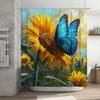 Blue Butterfly On Sunflower Waterproof Shower Curtain Heat Resistant Machine Washable Non-Transparent 180X180Cm