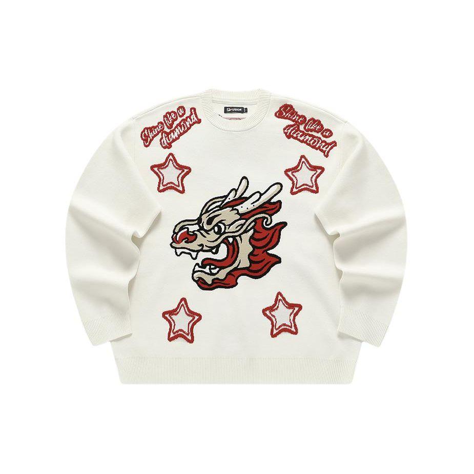 FILA Fusion Dragon Year CNY Series Dragon Pattern Crew Neck Pullover Sweater Unisex sweater Cloud-White T11U412402F-WT