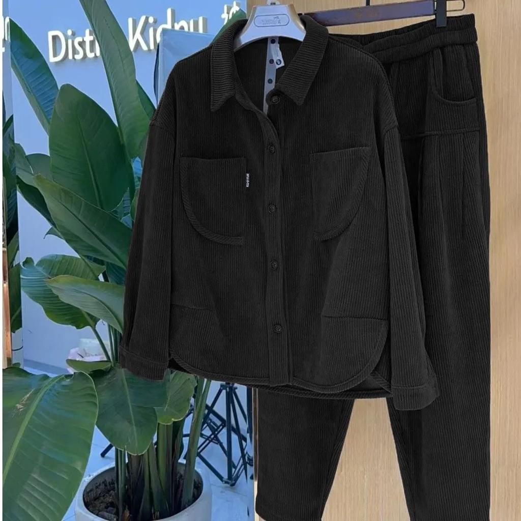 Winter Plus Velvet Thickened Casual Suit Women's Fashion Western Style Small Ladies Sportswear Two-piece Suit