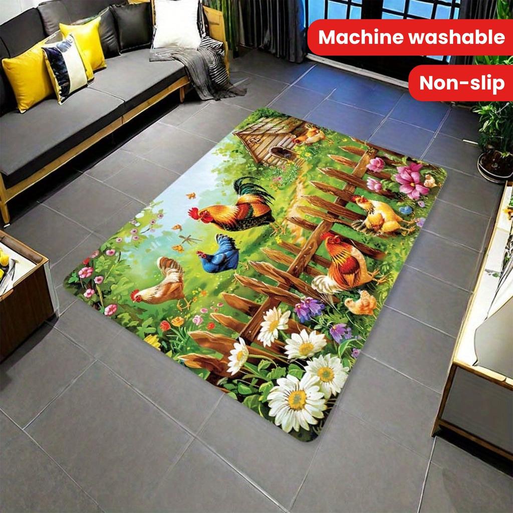 1PC Chicken Pattern Kitchen Rugs Non-Slip Home Door Mats Pop Design Bathroom Rugs Bath Mat Carpet for Home Sink Laundry Decor