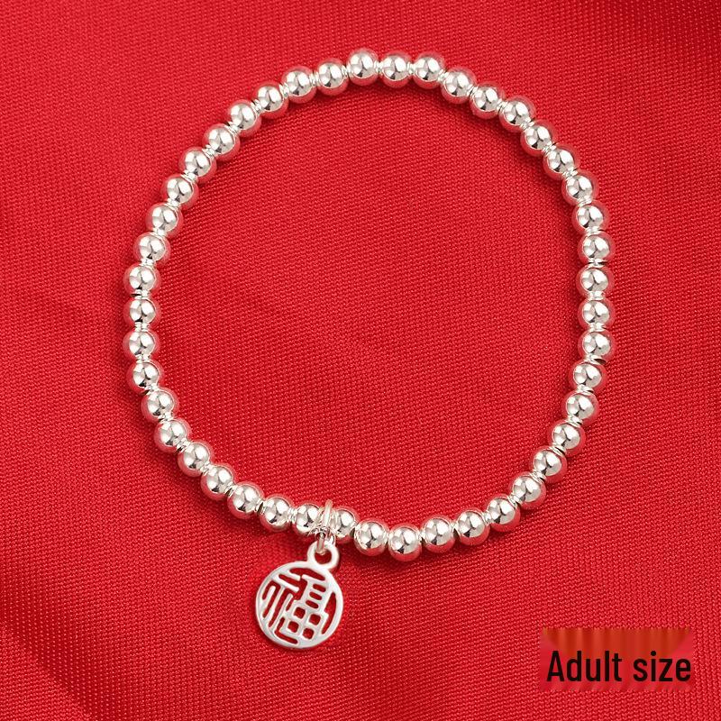 S925 Sterling Silver Fu Beaded Bracelet for Women & Kids - Luck Charm Gift 925 Silver