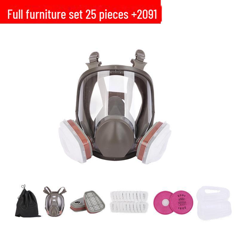 Full Face Silicone Gas Mask for Spray Painting, Chemical Pesticide Protection, Anti-Gas Filter, Wide View.