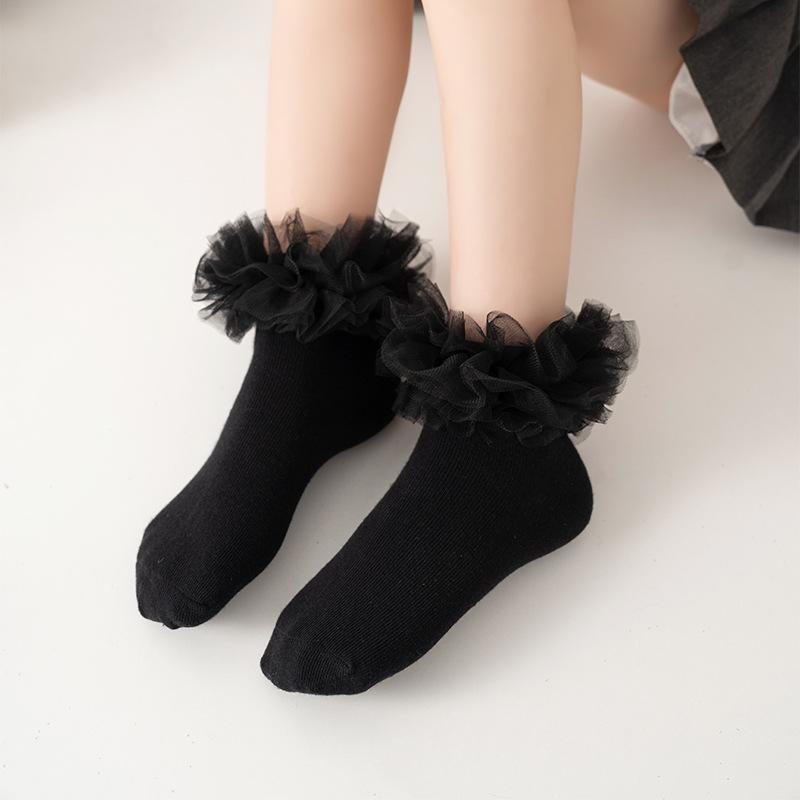 

Children s Mid-Calf Dance Socks with Lace Trim Soft Stretchy Fabric Comfortable Fit Suitable for Ballet and Performance Wear M чёрный