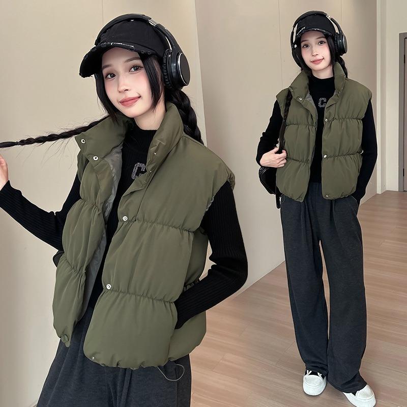 Wind Cotton Vest Autumn and Winter Vest Stand-up Collar Short Cotton Vest Women's Down Cotton Clothing Vest Outer Wear