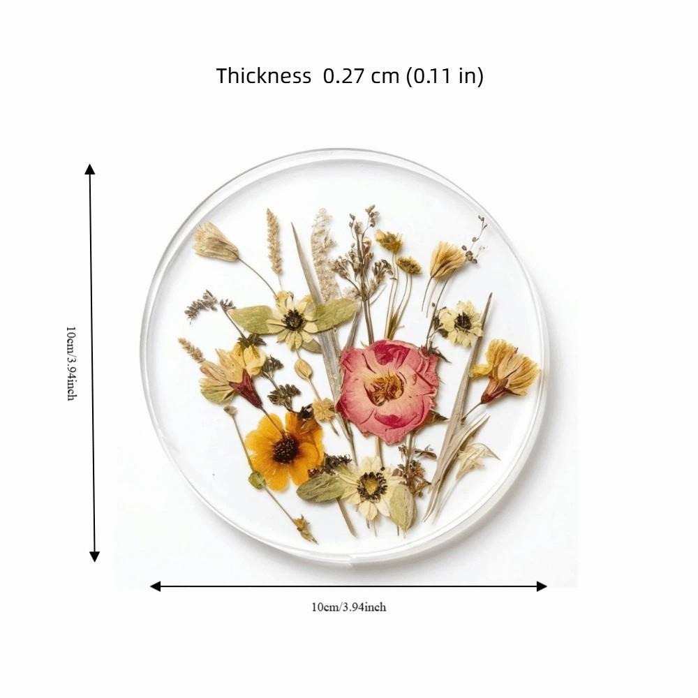 Round Floral Print Coasters Transparent Cup Mat Durable Insulation Pad Tea Table