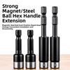 Magnetic extended hex adapter for screwdriver bits compatible with multiple hex sizes offering fast convenient bit changes