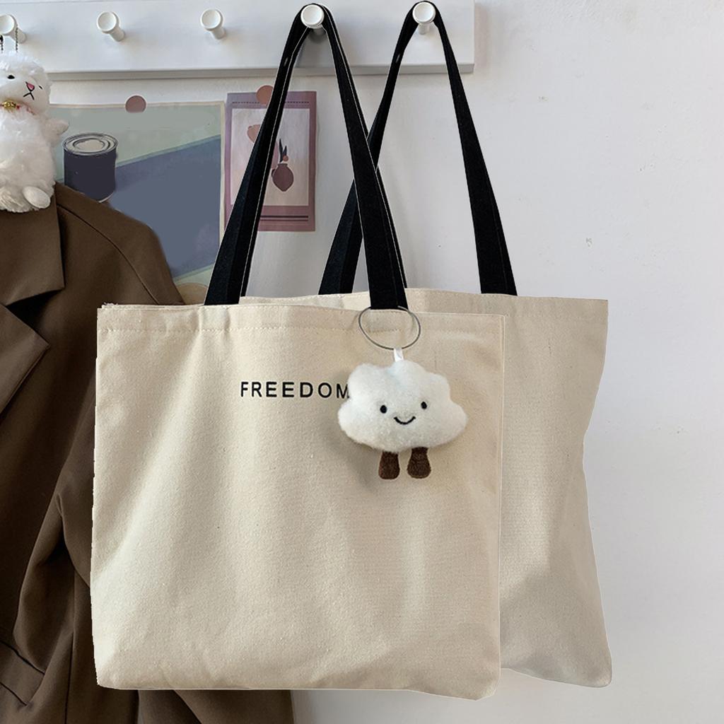 Letter Canvas Bag, Women's Shoulder, Japanese And Korean Style, Handbag, Large Capacity, Student Class Book Set