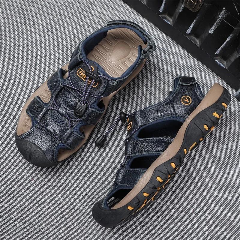 Fashion 2025 Summer Men Sandals Genuine Leather Beach Slipper Casual Leather Sandals Male Outdoor Shoes Roman Shoes Chaussure Hommes