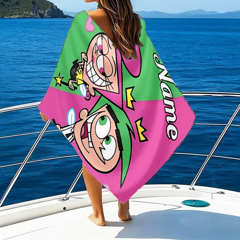Custom Name Whimsical Character OddParents Microfiber Beach Towel Super Soft & Absorbent for Bath, Beach, Travel  Bath Time Accessory, Fan gifts