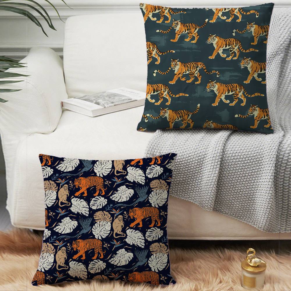 Tropical Tiger Pattern Pillow Case Home Decor Throw For Sofa Bed Car Room Decor Gift Idea