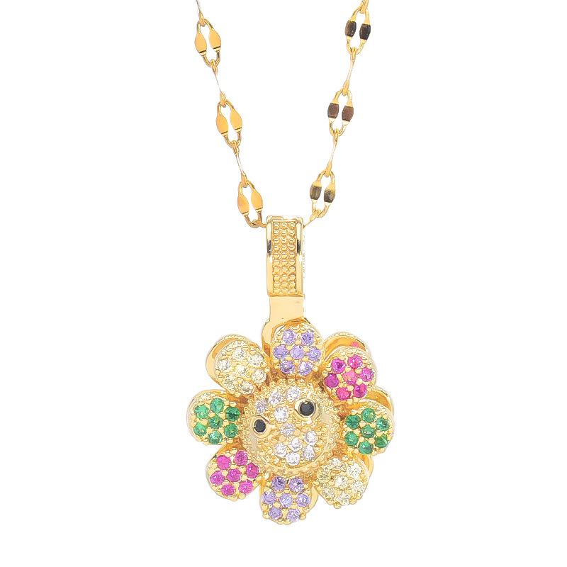 Rotating Sunflower Necklace Female Simple Versatile Personality Hip Hop Colorful Pendant Jewelry