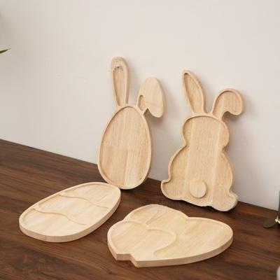 Easter Bunny Tray Wood Food Plate Fruit Serving Bread Display Wooden Spring Decor Kids Child Cake Decorations Easter Supplies