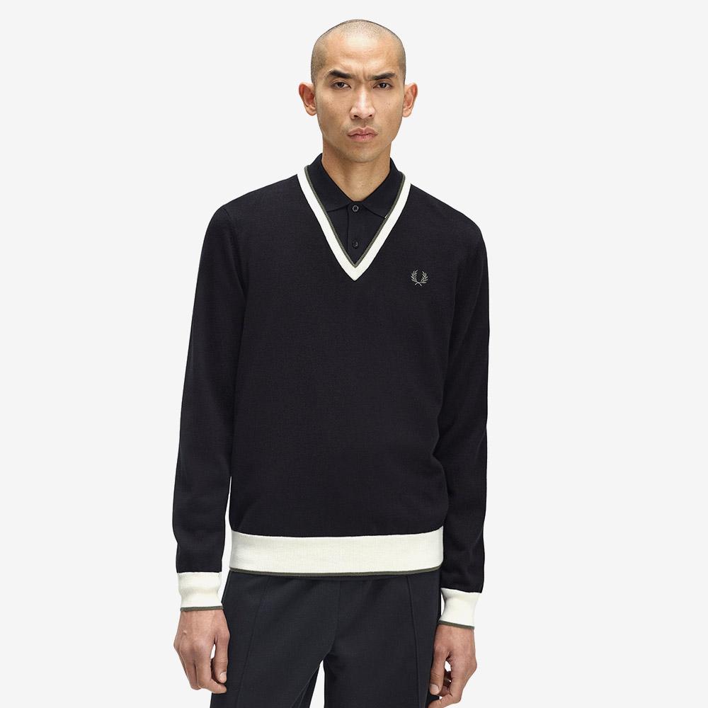 Fred Perry [Sharp] Contrast Tip Knit - Black Afpm253K316-102