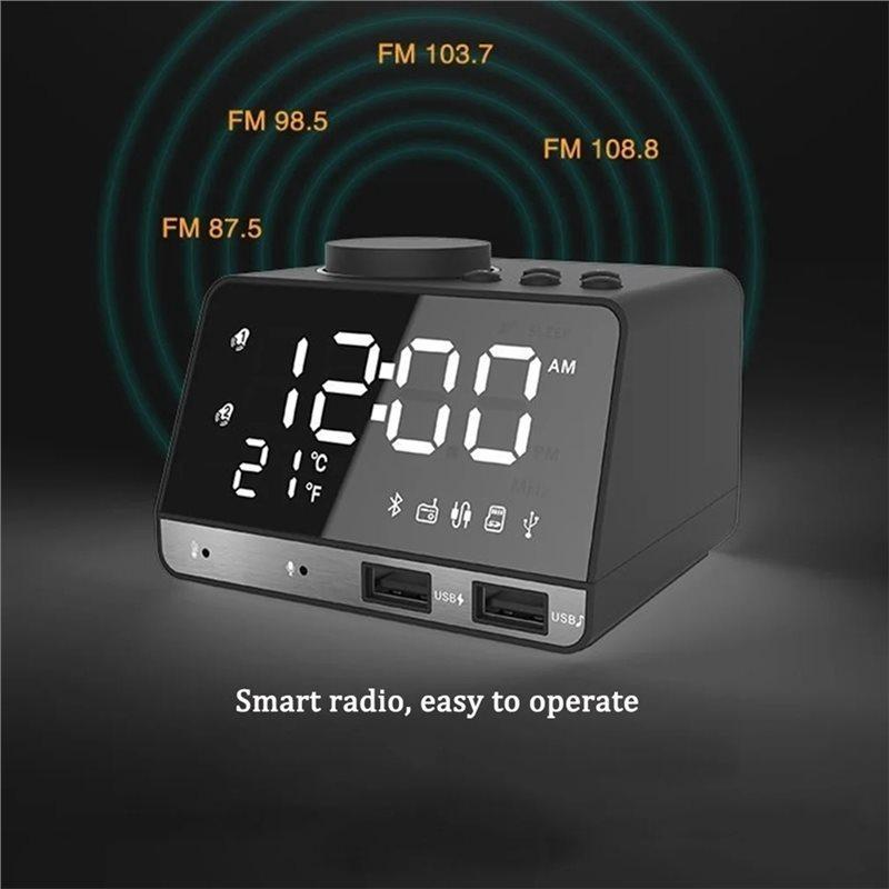 Home Decor Table Clock Alarm Clock Speaker With 2 USB Ports Bluetooth 4.2 Radio LED Digital Alarm Clock