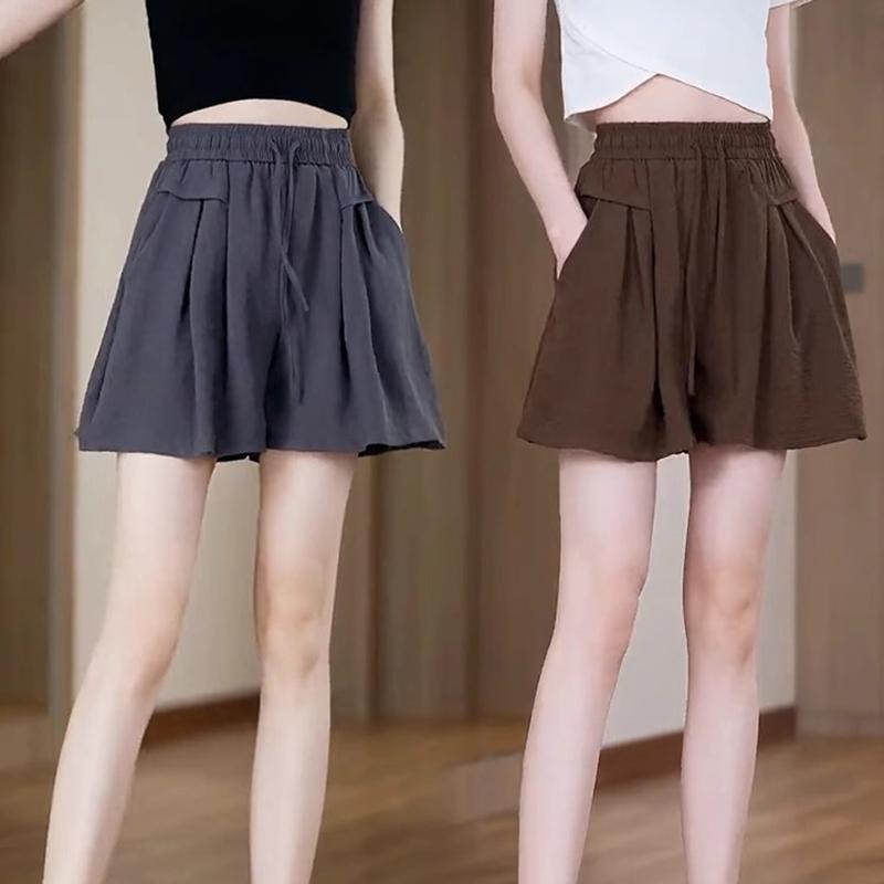 Silk Elastic Waist Wide-Leg Shorts Summer High Waist Drape Korean Casual Loose Soft Women's Shorts
