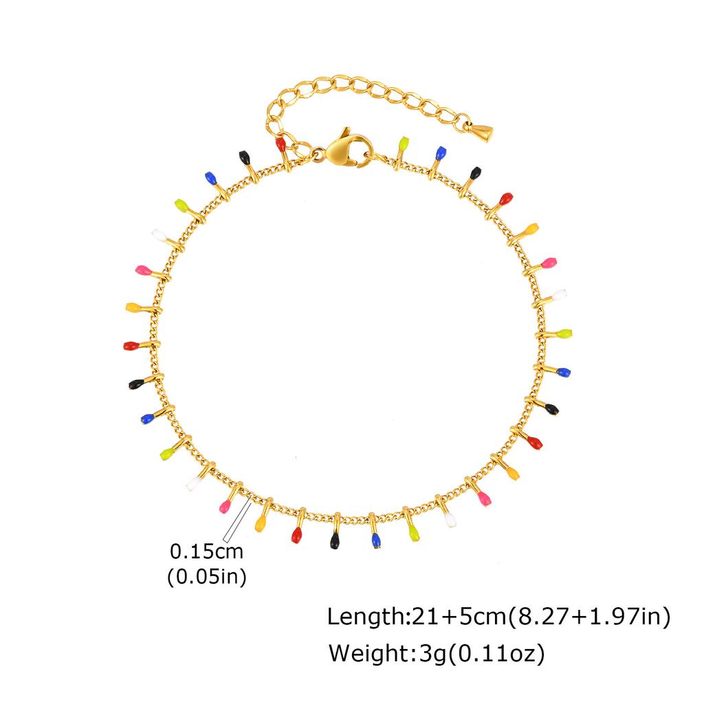 Vnox Bohemian Colorful Small Pendants Anklet For Women Girls Stainless Steel Thin Layered Chain Summer Jewelry Party Gift
