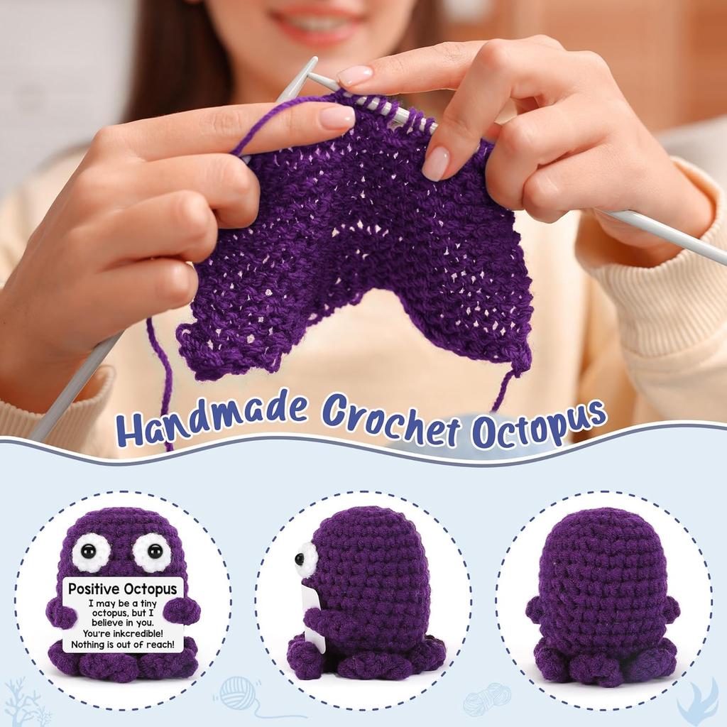 Positive Crochet Octopus Emotional Cheer Up Support Doll Desk Ornament Funny Handmade Wool Knitted Octopus Doll Home Room Decor