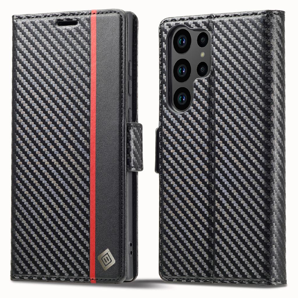 LC.IMEEKE For Samsung Galaxy S26 Ultra Wallet Case Carbon Fiber Texture Leather Phone Cover