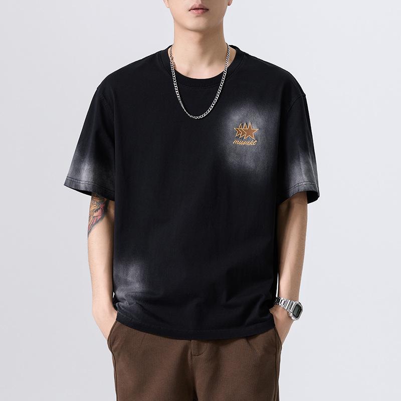 New Summer Heavyweight Wash Short-sleeved Men's Large-size Clothes Retro T-shirt Short Shirt
