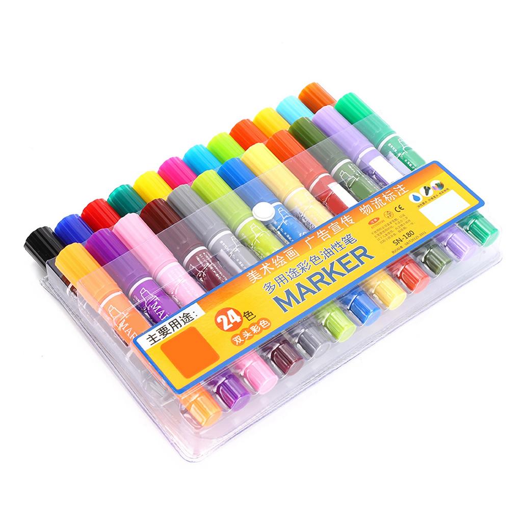 Marker Set Double Headed 24 Color Oily Marker Multipurpose Plastic Student Painting Tools