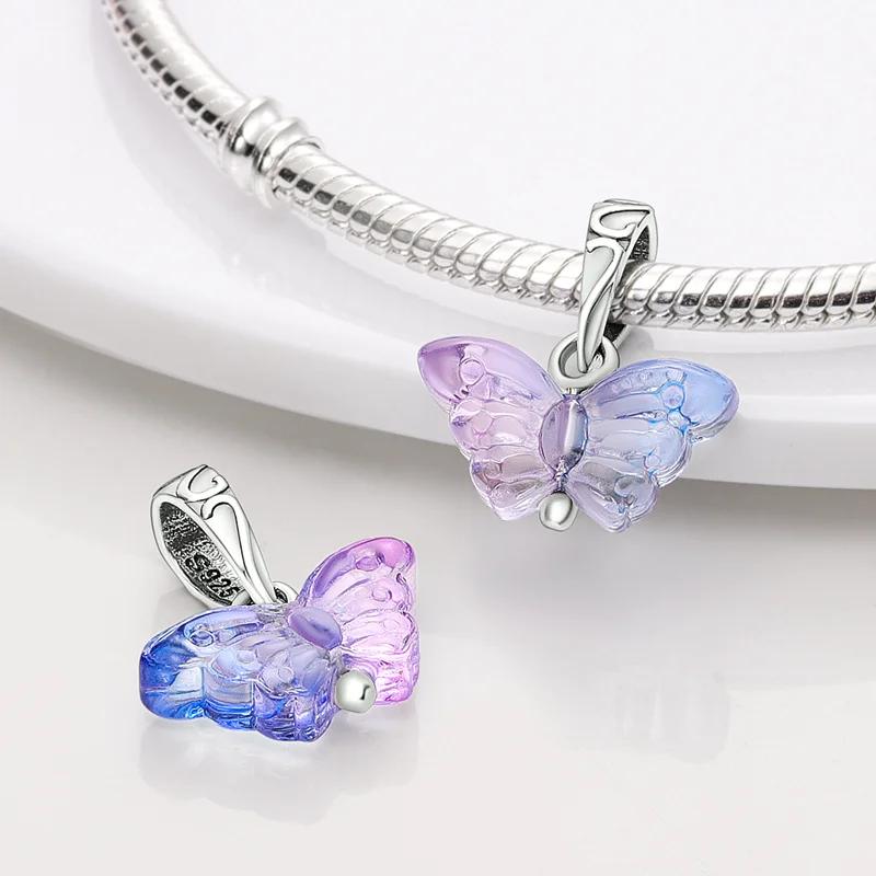 Charms Copperdreamy Purple Glass Butterfly Pendant Fit Charms Plataoriginal Bracelet Beads Women Jewellery Making