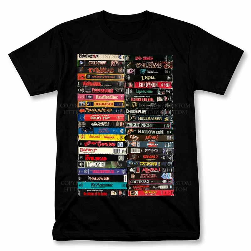 

Horror Movies Video Cassette Graphic T shirt Vintage Style Scary Fan Tee S