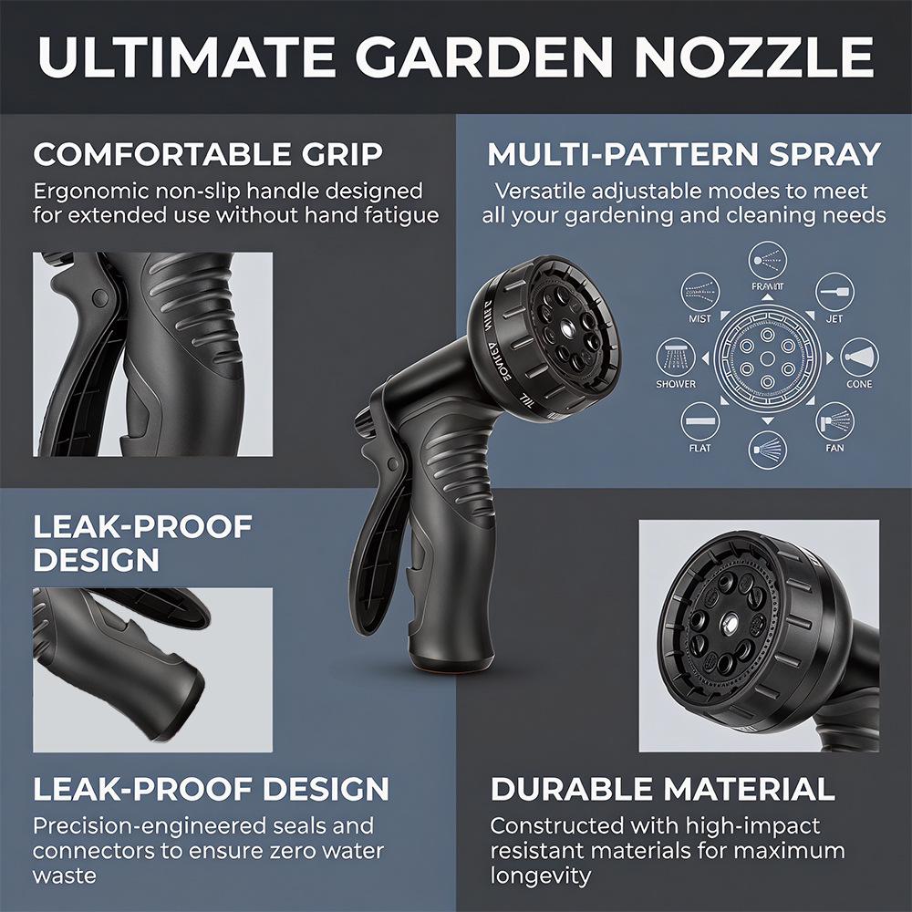 3x Telescopic Garden Water Hose with 10-Function High-Pressure Spray Gun for Watering and Car Wash